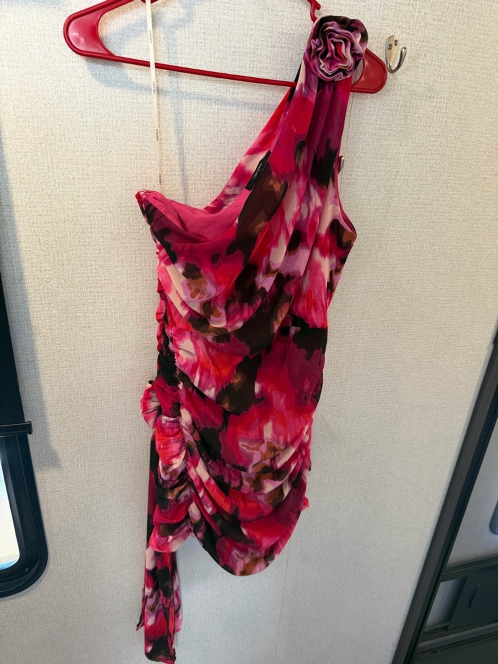 Forever 21 Pink Multi One-Shoulder Floral Ruched Dress